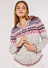 Fairisle Pocket Hoodie Jumper, Grey, large