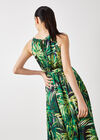 Tropical Leaf Satin Midi Dress, Navy, large