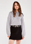 Basket Weave Puff Sleeve Jumper, Grey, large