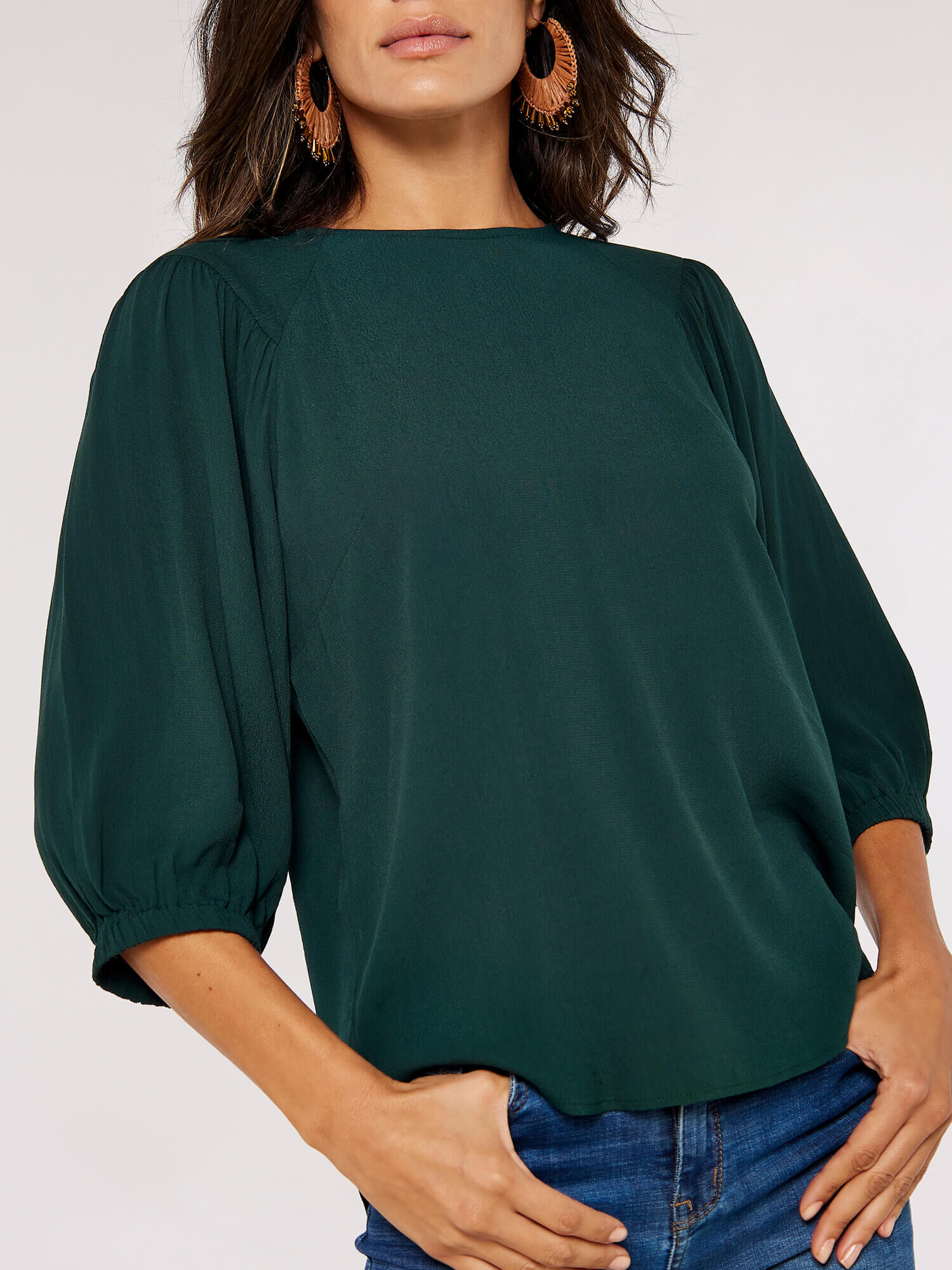 Puff sleeve store top green
