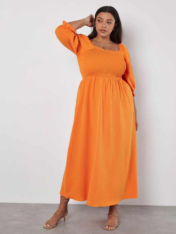 Milkmaid Smock Maxi Dress, Orange, large