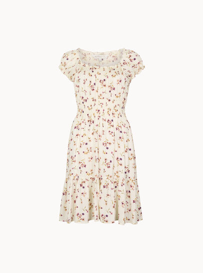 Smocked Floral Print Mini Dress