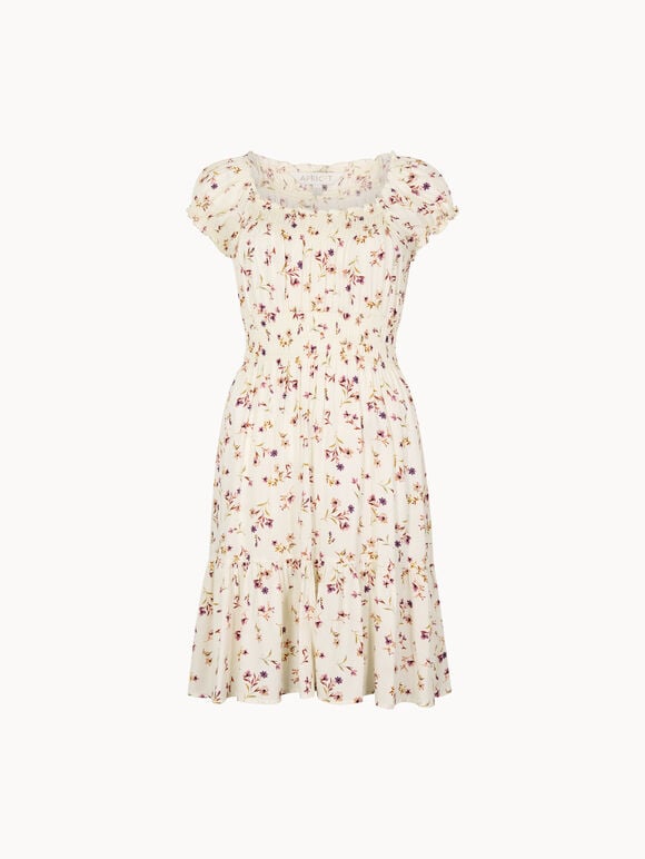 Vintage Floral Mini Dress, Cream, large