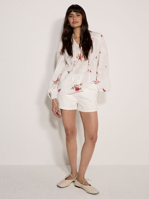 Floral Embroidered Blouse, White, large