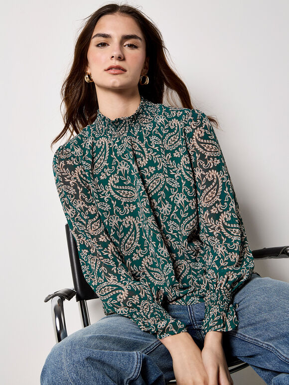 Paisley Print Chiffon Top, Green, large