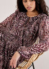 Feather Print Chiffon Mini Dress, Burgundy, large