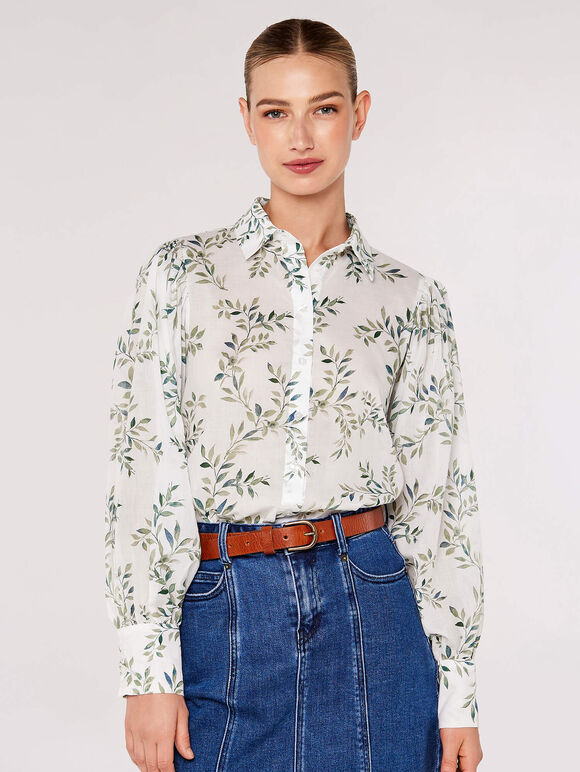 Flowing Leaves Cotton Shirt, Cream, large