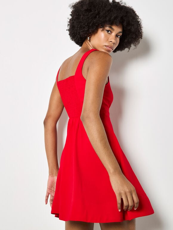 Crepe Fit And Flare Mini Dress, Red, large