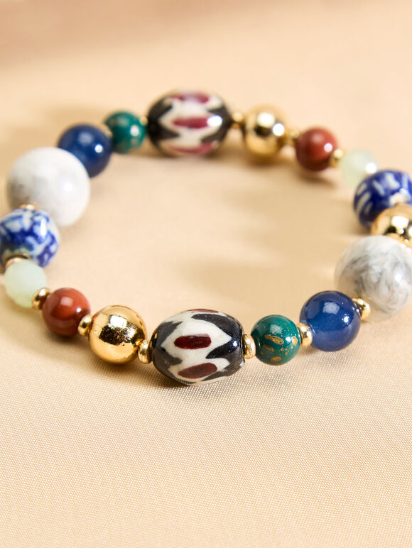 Multi Stone Beaded Bracelet, Blue, large