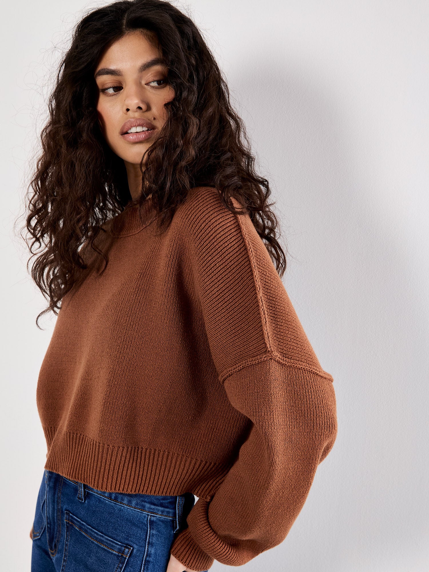 Ribbed Knit Cropped Jumper | Apricot Clothing
