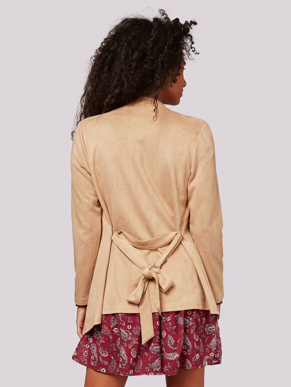 Suedette Waterfall Jacket, Stone, large