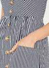 Stripe Button Front Poplin Dress, Navy, large
