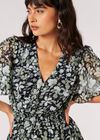 Watercolour Rose Tiered Mini Dress, Navy, large