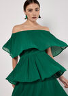 Plisse Tiered Bardot Mini Dress, Green, large