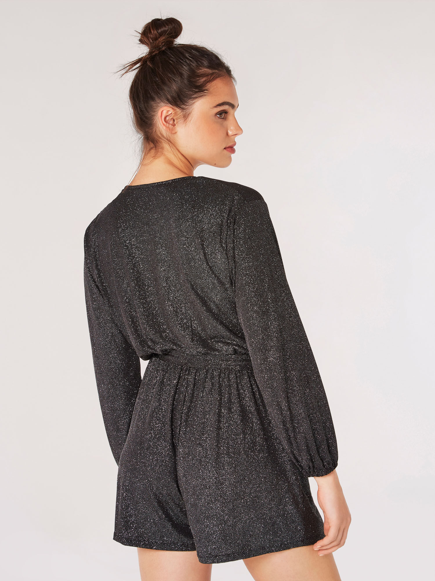 Metallic Shimmer Wrap Playsuit Apricot Clothing