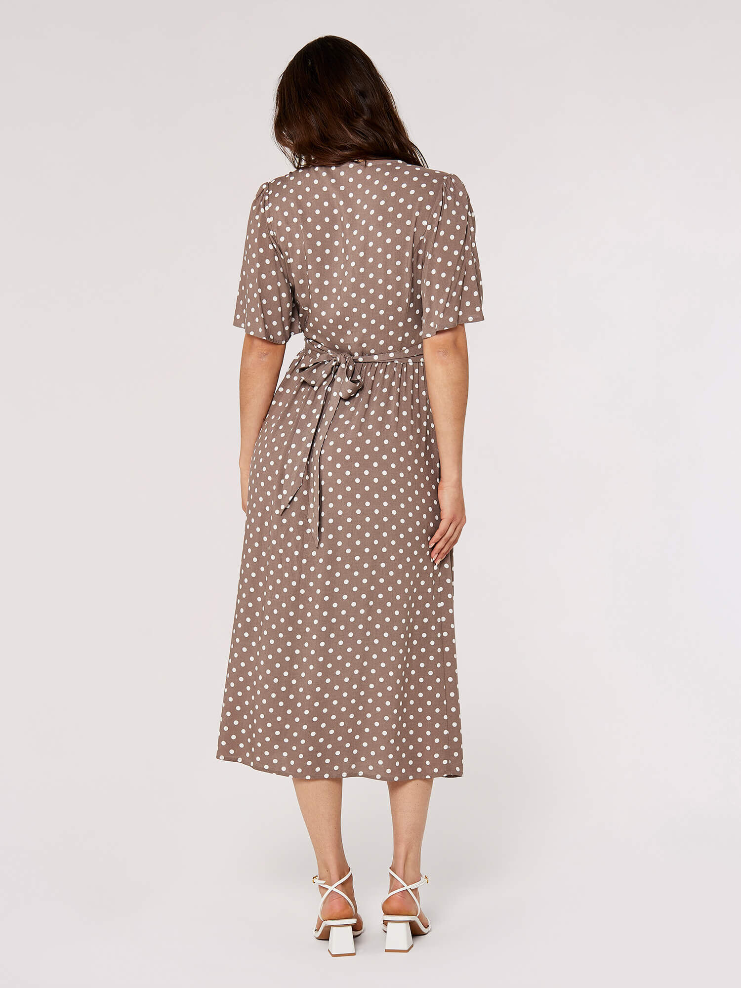 Brown polka dot shirt dress sales