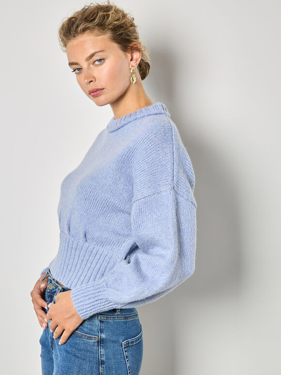 Pleat Detail Crop Jumper, Blue, large