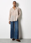Chenille Stripe Semi-Sheer Shirt, Stone, large