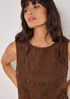 Crochet Lace Tile Shell Top, Brown, large