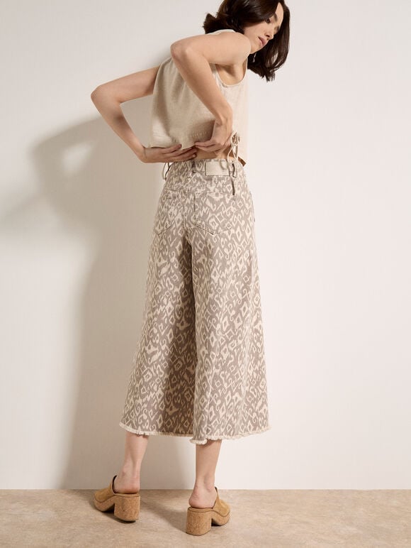 Ikat Gianna Wide-Leg Jeans, Stone, large