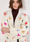 Chunky Knit 3D Flower Cardigan, Cream, large