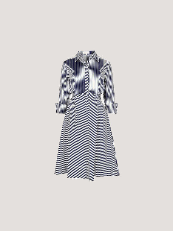 Cotton Stripe Shirt Mini Dress, Navy, large