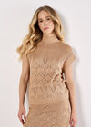 Mock Neck Pointelle Knit Top, Stone, large