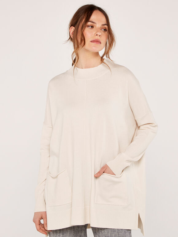 Soft Oversized Pocket Jumper, Stone, large