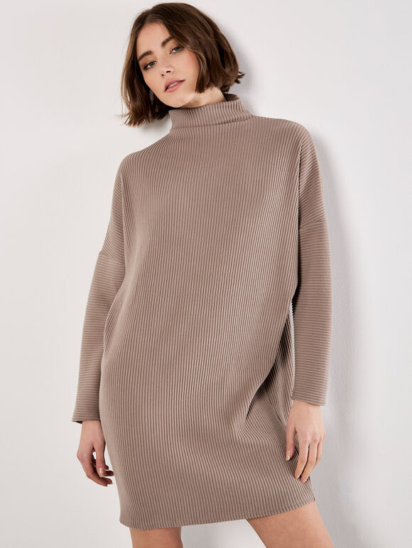 Ribbed Cocoon Mini Dress, Grey, large