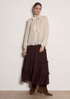 Crinkle Textured Bow Neck Blouse, Stone, large