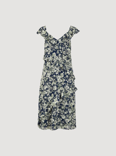 Floral Asymmetric Ruffle Midaxi Dress