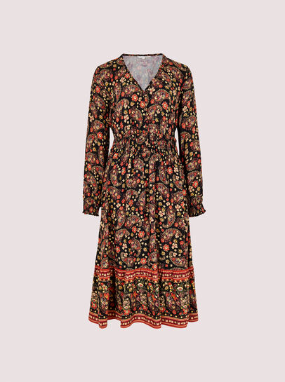 Floral Paisley Print Midi Dress