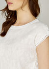 White Sheer Crinkle Crochet Trim Top, White, large