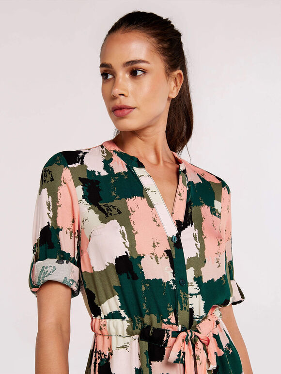 Paint Squares Drawstring Mini Dress, Green, large