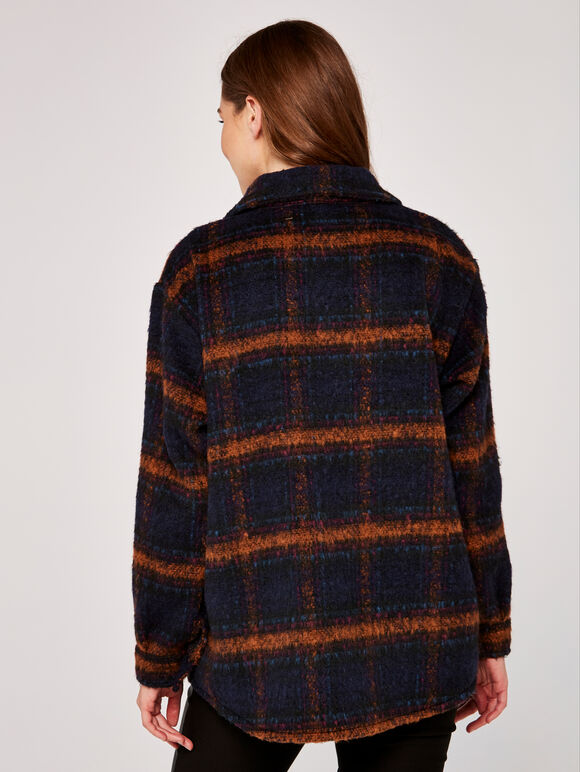 Pocket Plaid Shacket, Navy, large
