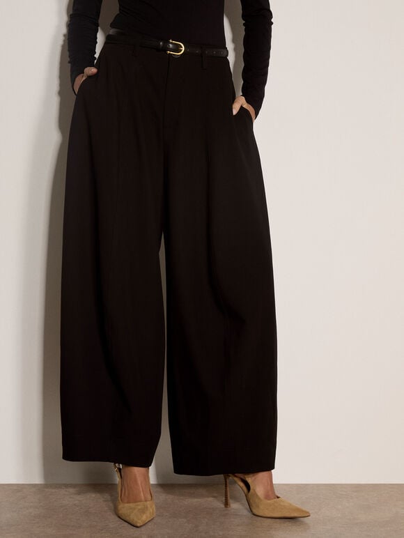 Oversized Wide-Leg Barrel Trousers, Black, large