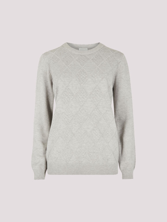 Diamond Pointelle Jumper, Grey, large