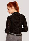 Leopard Devore Mock Neck Top, Black, large
