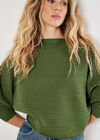 Rib Knit Batwing Jumper, Green, large