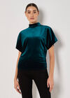 Velvet Ruched Side Top, Green, large