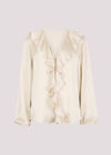 Textured Satin Ruffle Blouse, Cream, large