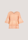 Embroidered Cotton Mesh Blouse, Peach, large