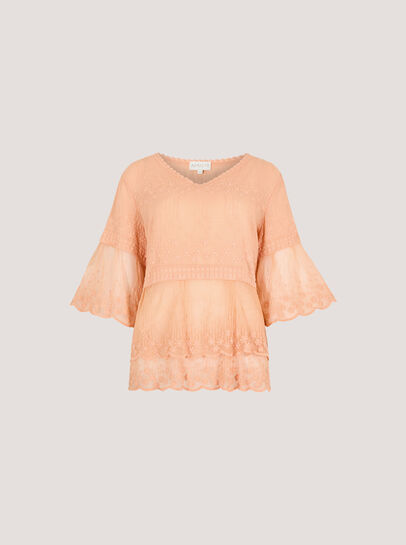 Embroidered Cotton Mesh Blouse