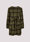 Check Shirt Swing Mini Dress, Khaki, large