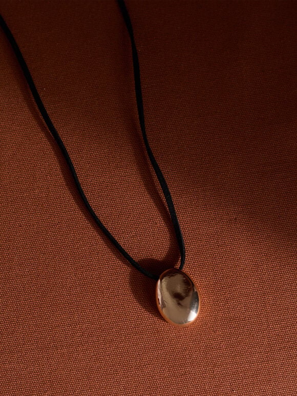 Adjustable Silver Tone Pendant Cord Necklace, Black, large