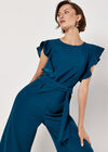 Ruffle Sleeve Jersey Jumpsuit, Teal, large