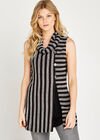 Black Cowl Neck Striped Top, Black, large