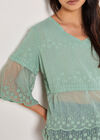 Embroidered Cotton Mesh Blouse, Mint, large