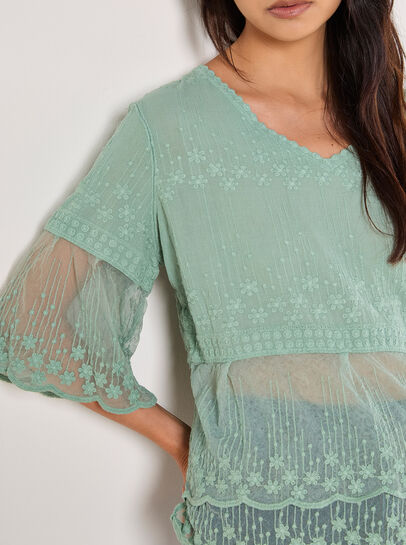 Embroidered Cotton Mesh Blouse