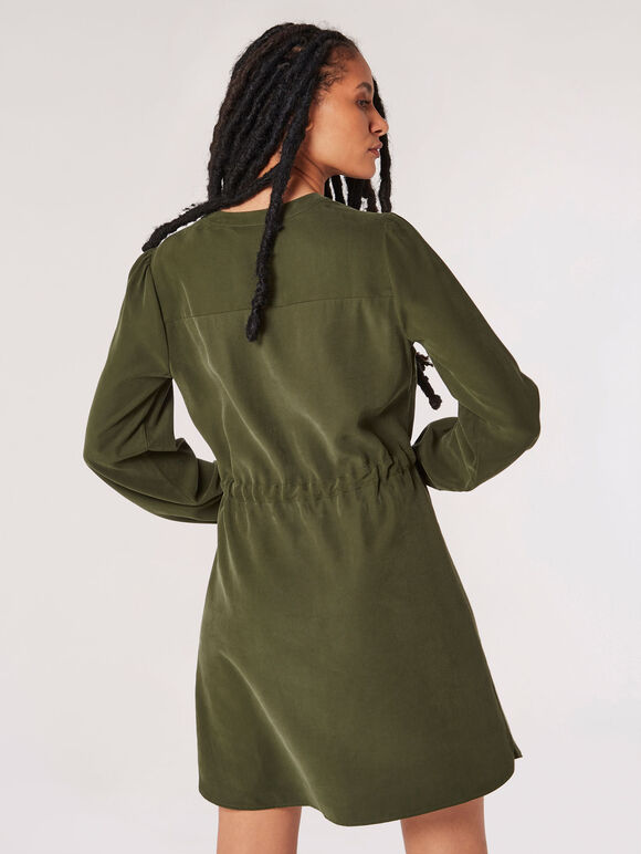 Twill Shirt Mini Dress, Green, large